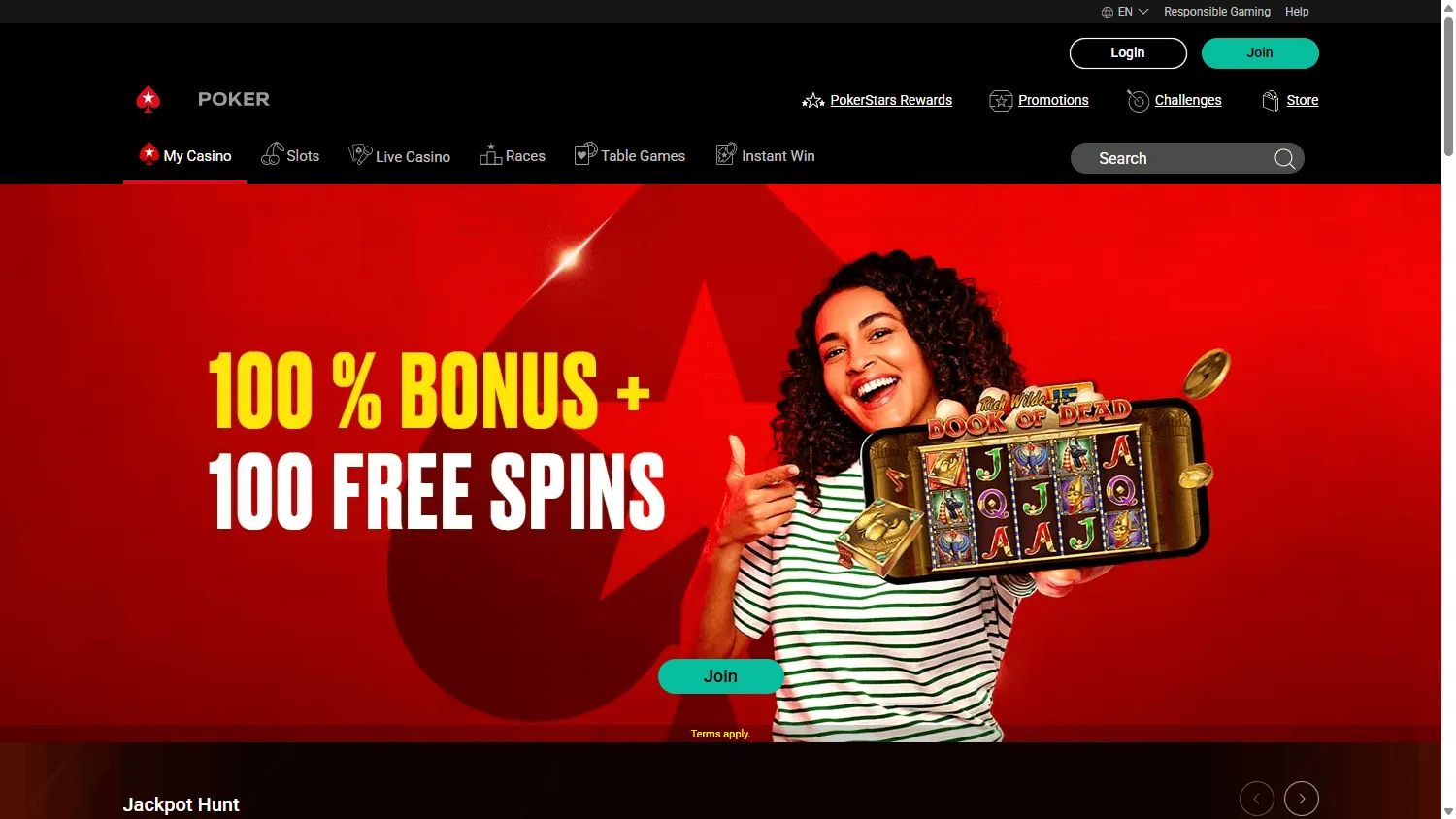 PokerStars Casino games area on desktop